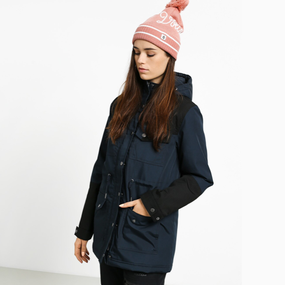 chaqueta VOLCOM mujer Venston 5K Parka impermeable azul marino con capucha y bolsillos