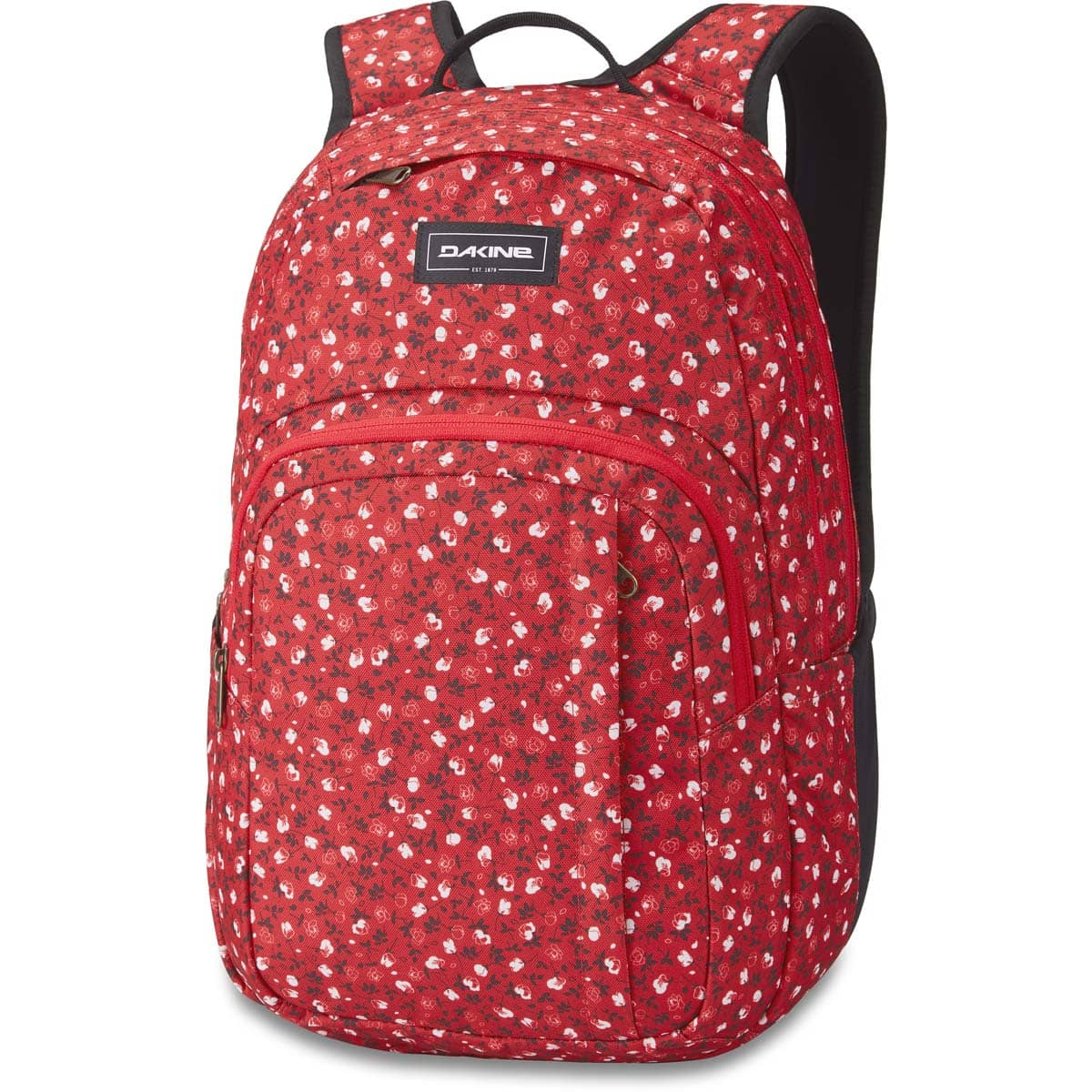 Mochila DAKINE Campus M Crimson Rose 25L roja con estampado floral y compartimento para portátil