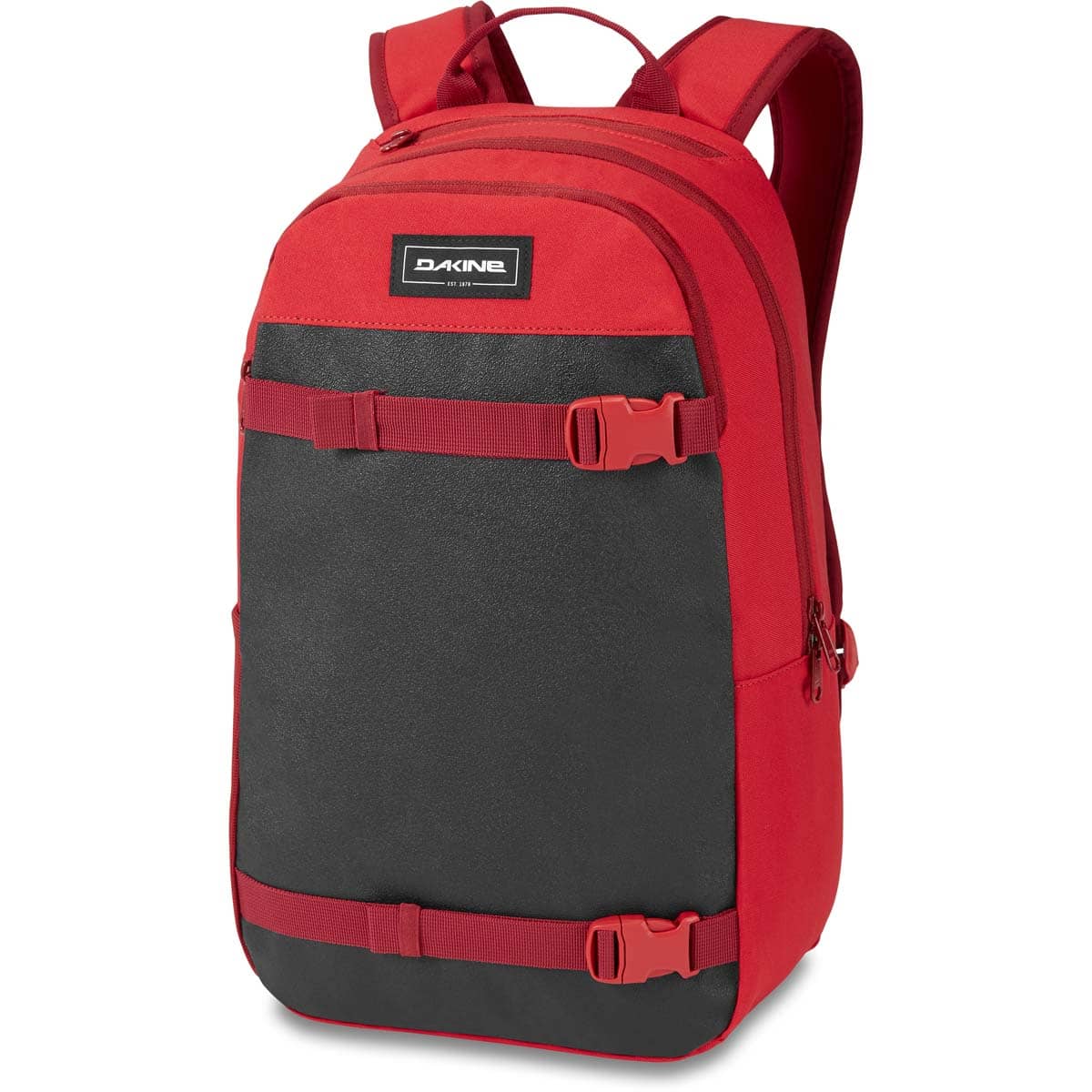 Mochila DAKINE Urbn Mission 22L Deep Crimson con cinchas para skate y compartimentos con cremallera