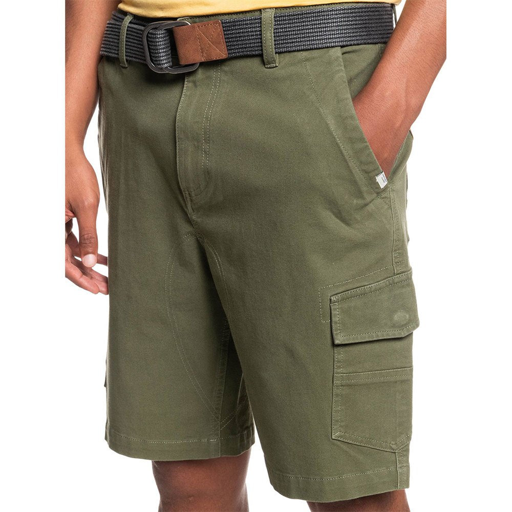 Bermudas con bolsillos laterales tipo cargo, de color verde militar fabricadas en tejido de algodón con punto elástico de QUIKSILVER.