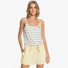 shorts ROXY mujer Love Square Pale Banana amarillos de lino y viscosa con cintura elástica verano