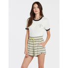 shorts VOLCOM mujer Popztone Bone tiro alto con cintura elástica y cordón ajustable verano
