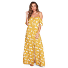 Vestido maxi BILLABONG Shoulder Sway Citrus Sincerely Jules amarillo con flores blancas y hombros al aire