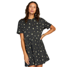 Vestido RVCA City Vibes Black para mujer de manga corta con estampado floral estilo surf casual