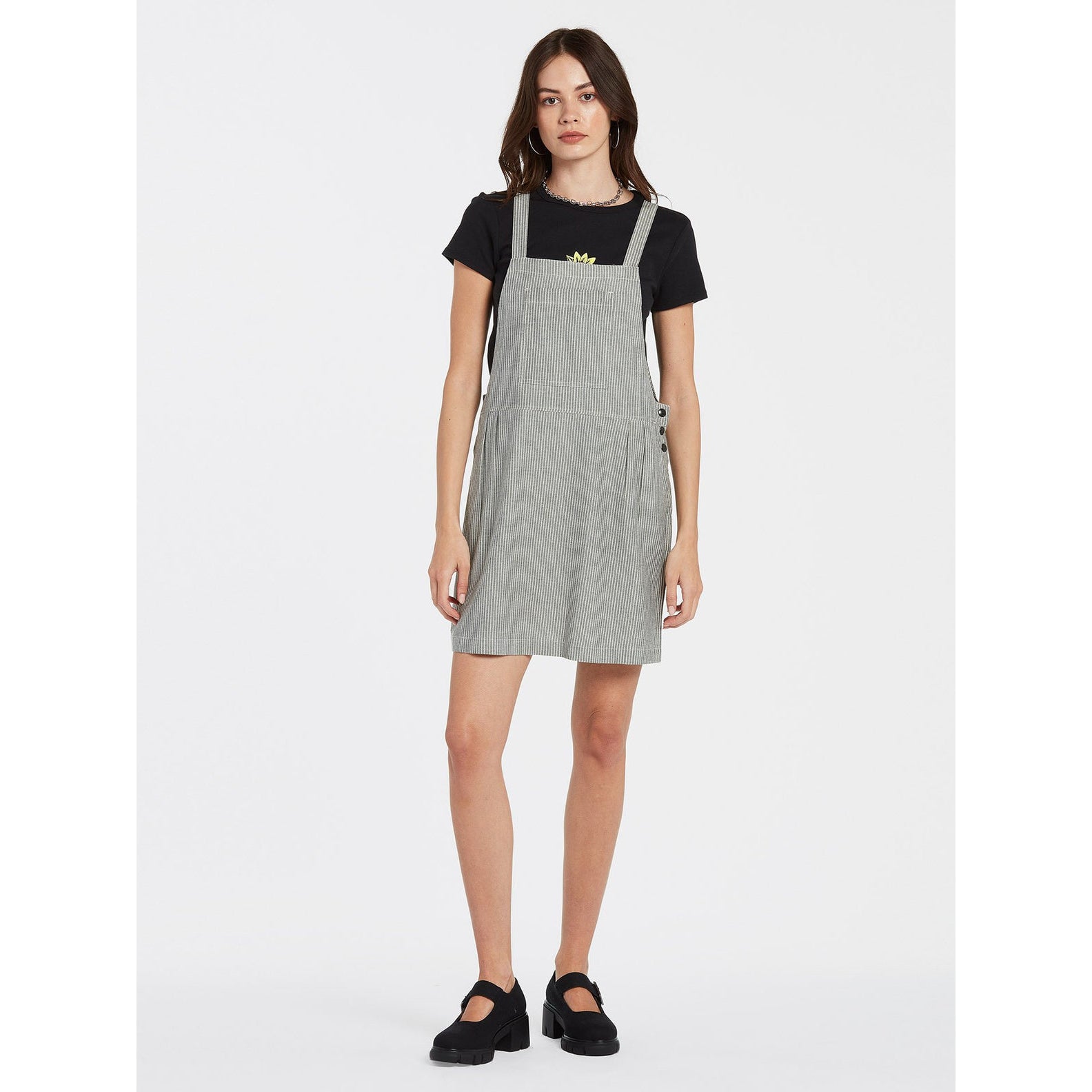 vestido VOLCOM Sunday Strut Black White con tirantes anchos y corte acampanado mujer